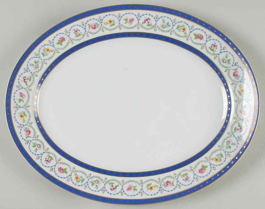Malmaison (Newer, Blue Bands) 13" Oval Serving Platter by Haviland-1