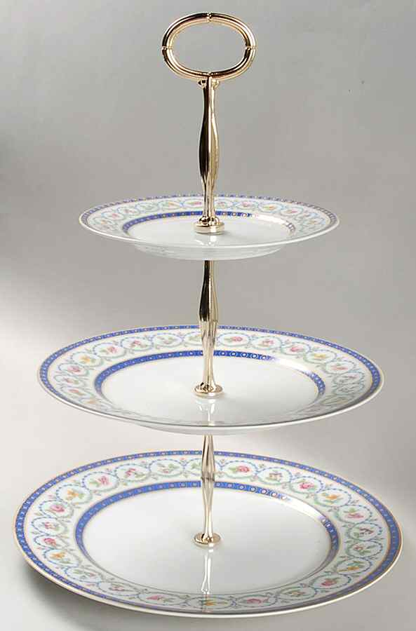 Malmaison (Newer, Blue Bands) 3-Tiered Serving Tray (DP, SP, BB) by Haviland-1