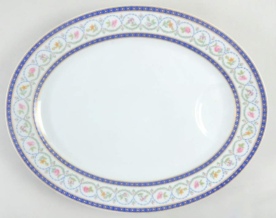 Malmaison (Newer, Blue Bands) 16" Oval Serving Platter by Haviland-1