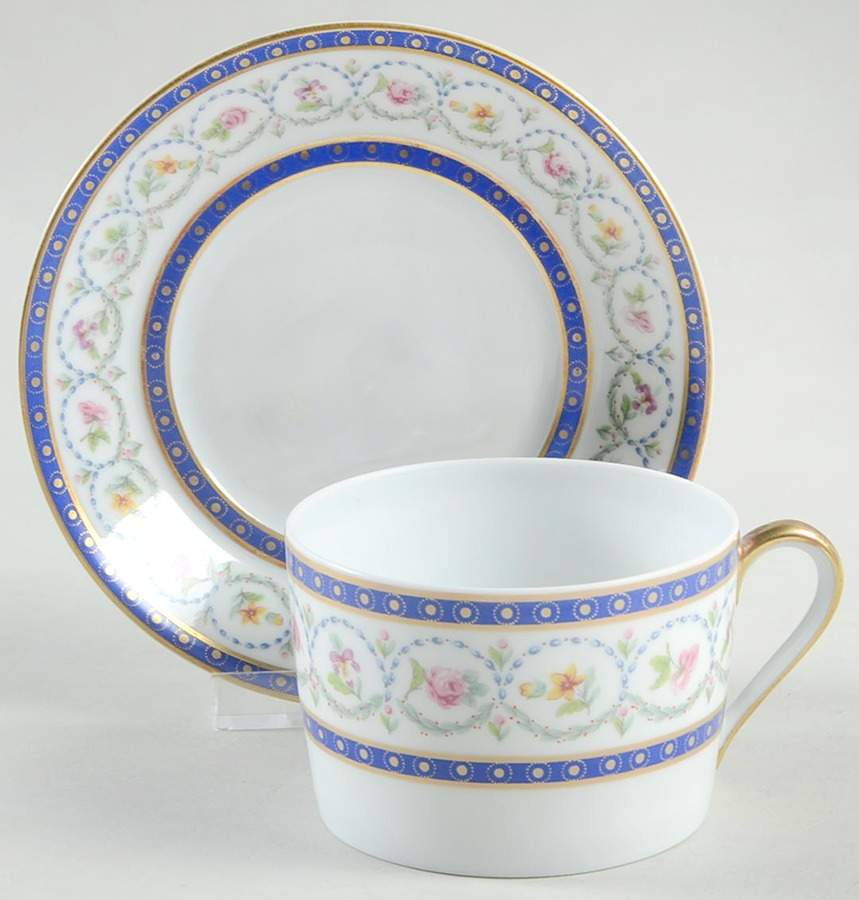 Malmaison (Newer, Blue Bands) Flat Cup & Saucer Set by Haviland-1
