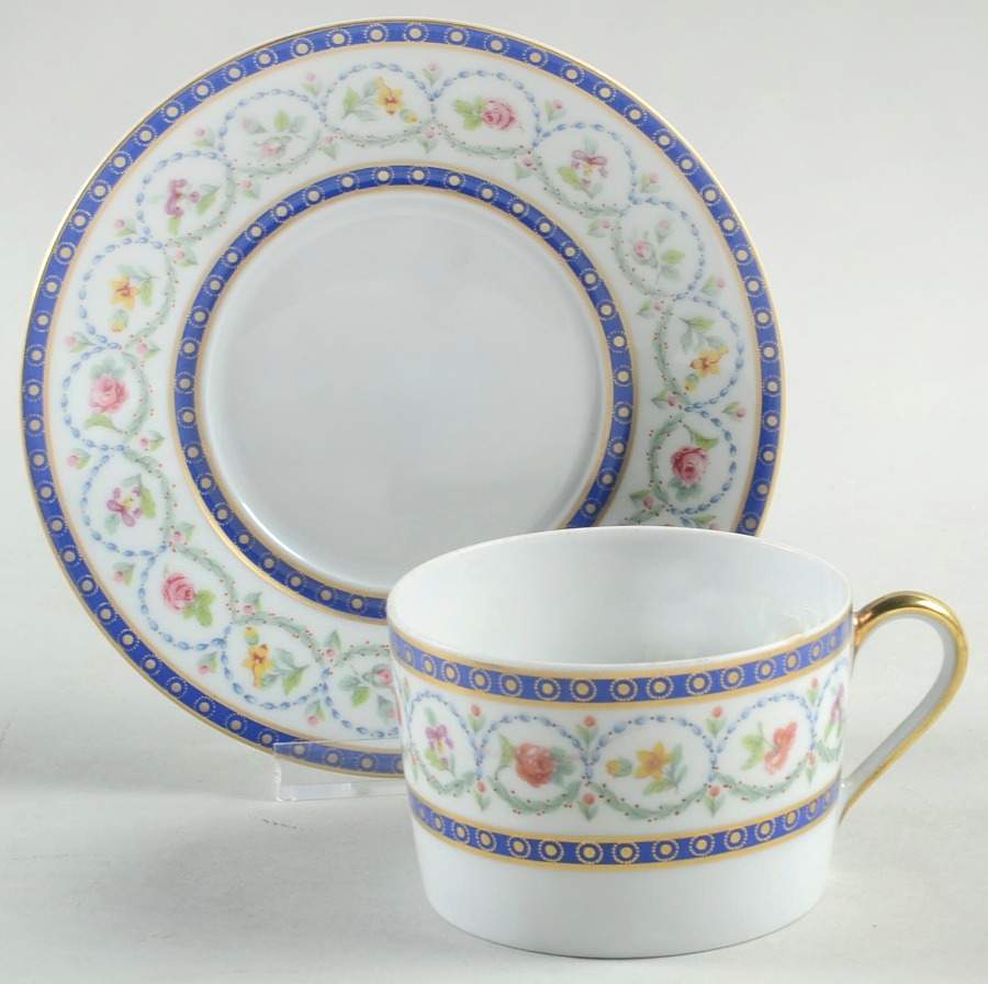 Malmaison (Newer, Blue Bands) Flat Cup & Saucer Set by Haviland-1