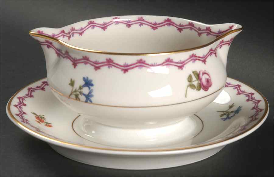 Malmaison (Older, Purple Scene) Gravy Boat with Attached Underplate by Haviland-1