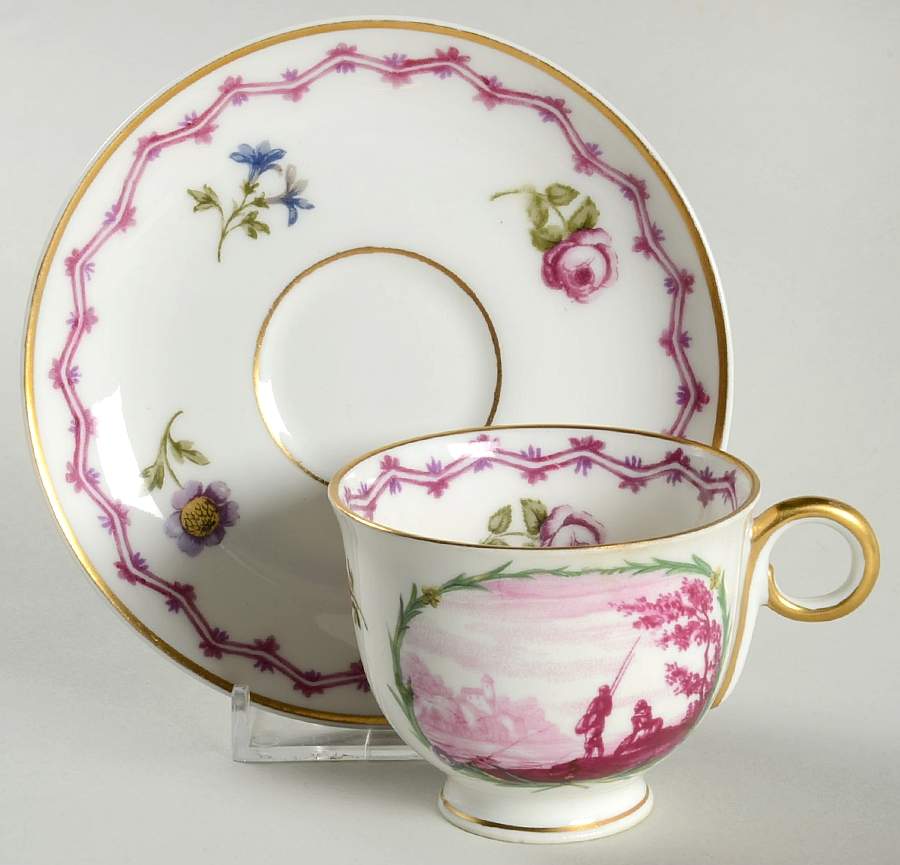 Malmaison (Older, Purple Scene) Footed Demitasse Cup & Saucer Set by Haviland-1