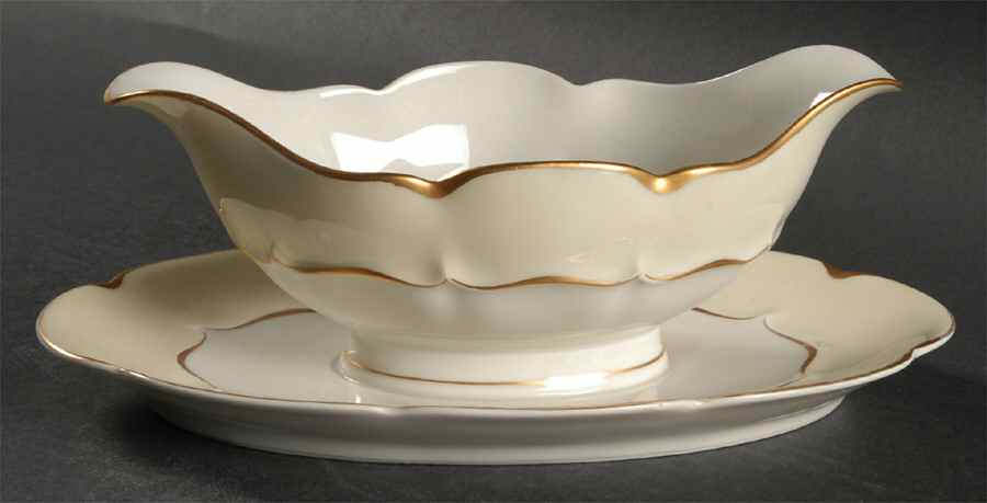 Marlborough (Cream Rim) Gravy Boat with Attached Underplate by Haviland-1