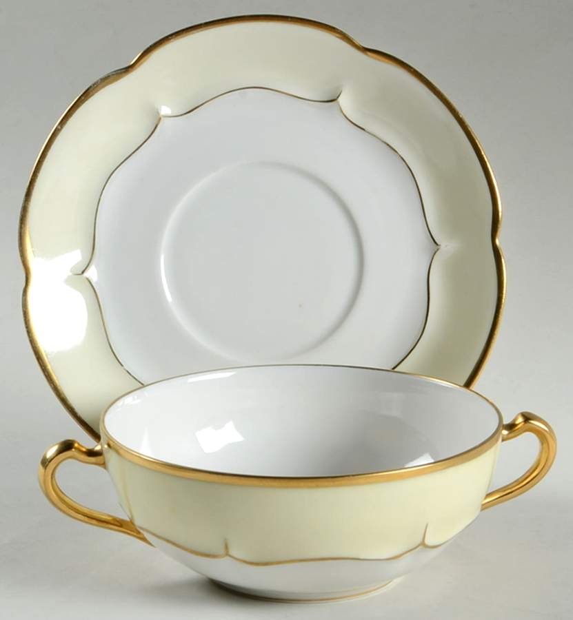 Marlborough (Cream Rim) Flat Cream Soup Bowl & Saucer Set by Haviland-1