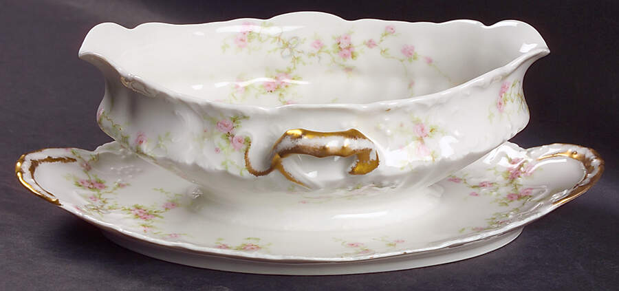 Marie (Scattered Flowers) Gravy Boat with Attached Underplate by Haviland-1