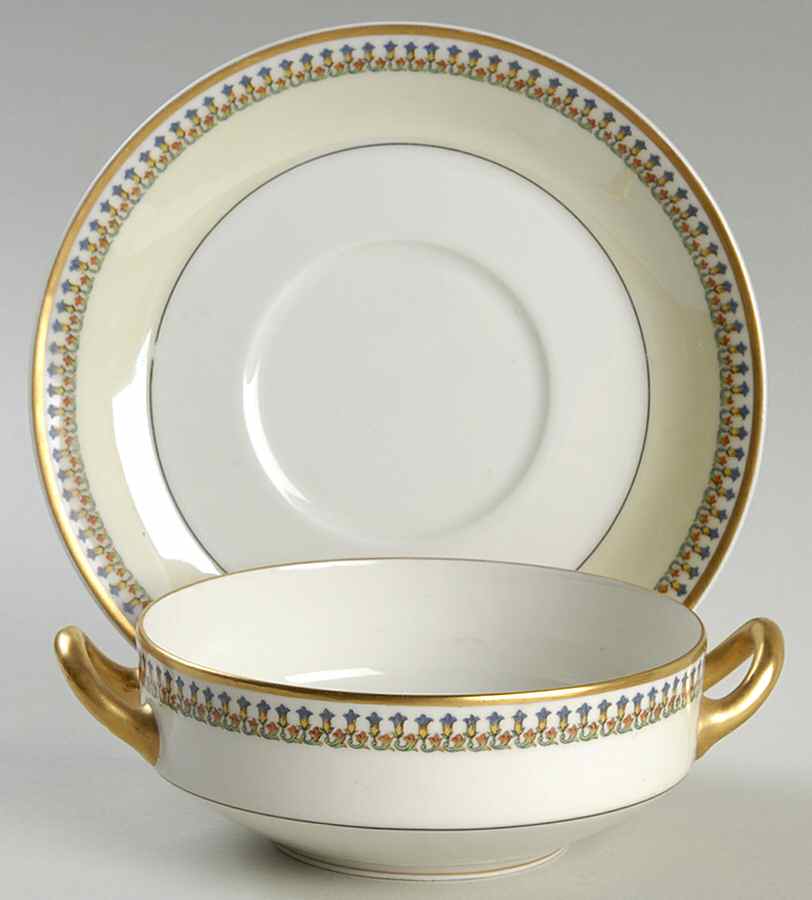 Marquette Flat Cream Soup Bowl & Saucer Set by Haviland-1