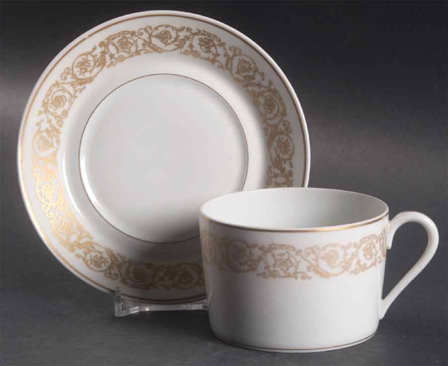 Marquise (Thin Gold Trim) Flat Cup & Saucer Set by Haviland-1
