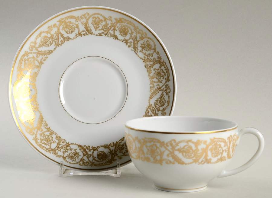 Marquise (Thin Gold Trim) Flat Cup & Saucer Set by Haviland-1