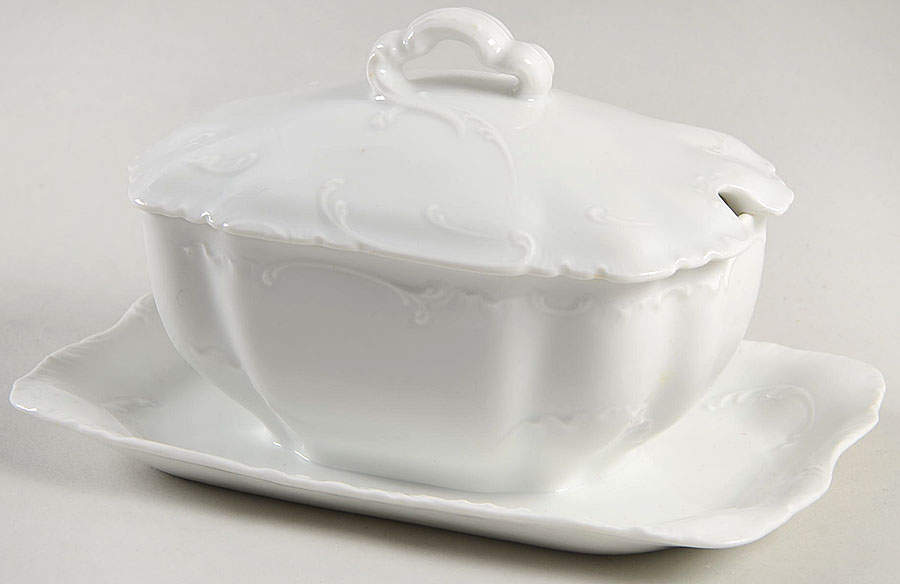Marseille (All White) Sauce Boat with Attached Underplate & Lid by Haviland-1