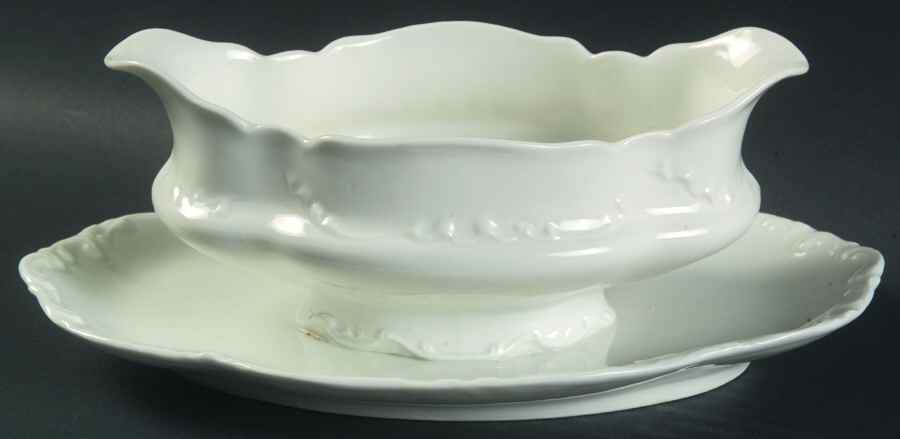Marseille (All White) Gravy Boat with Attached Underplate by Haviland-1