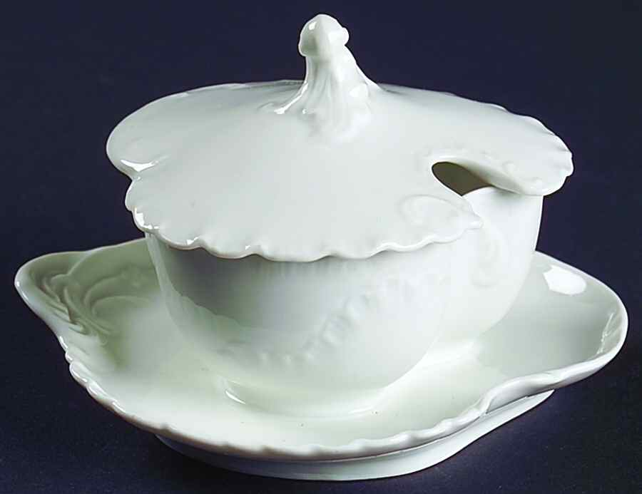 Marseille (All White) Mustard with Lid & Attached Underplate by Haviland-1