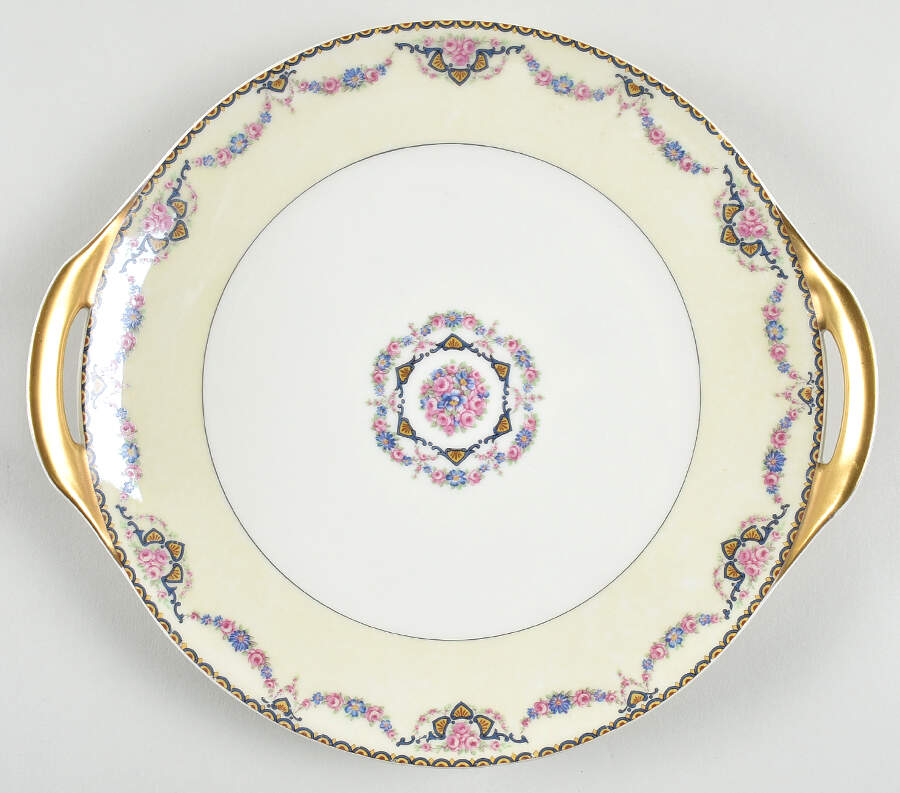 Marseille (Floral, Cream Rim) Handled Cake Plate by Haviland-1