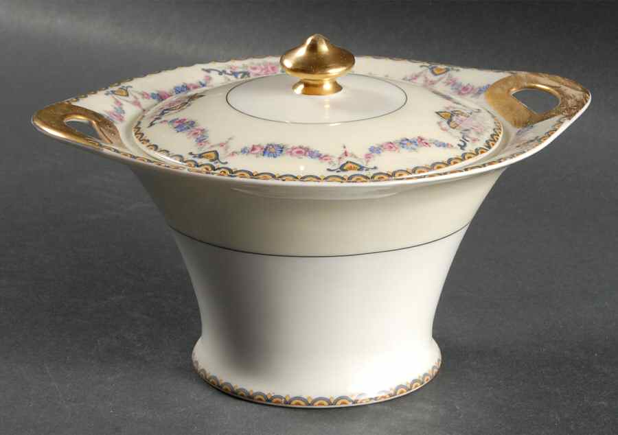 Marseille (Floral, Cream Rim) Sugar Bowl & Lid by Haviland-1