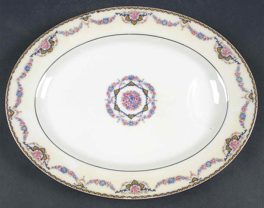 Marseille (Floral, Cream Rim) 11" Oval Serving Platter by Haviland-1