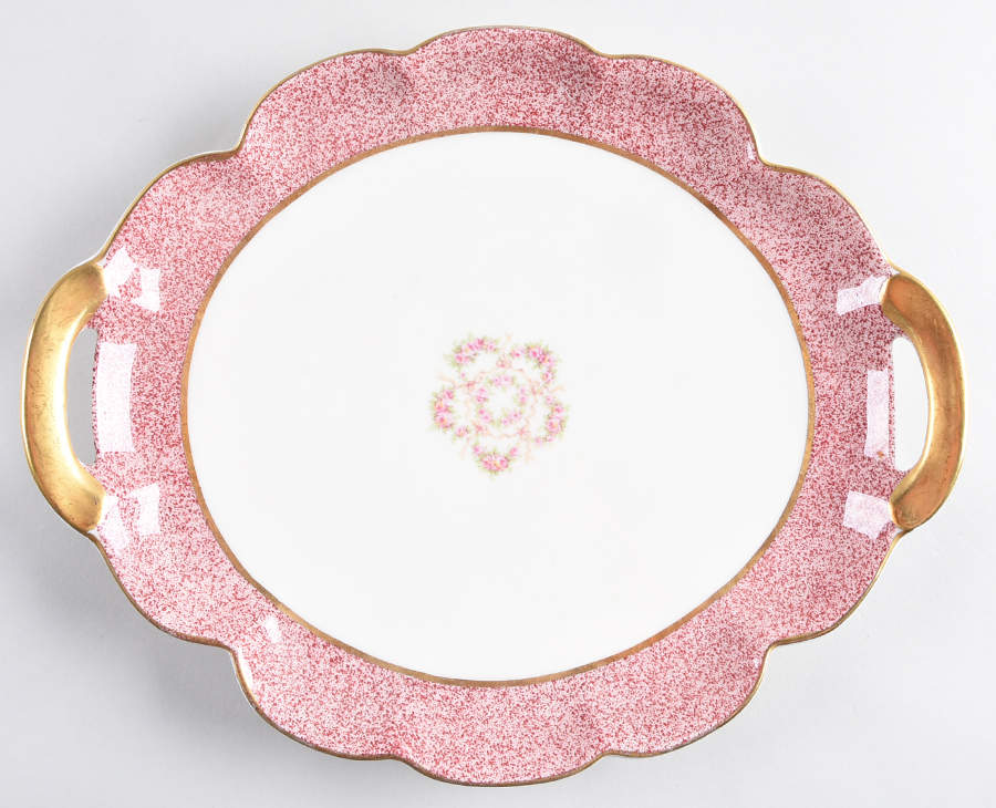 Mezzatint Red Pink Handled Cake Plate by Haviland-1