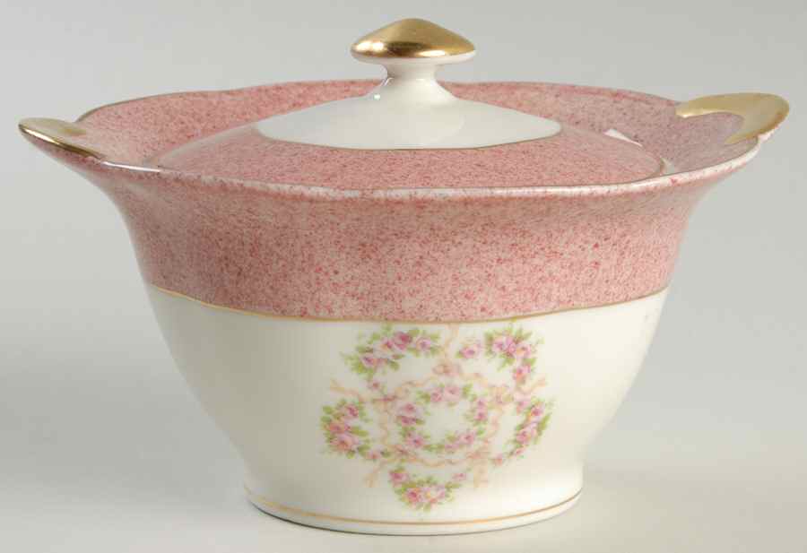 Mezzatint Red Pink Sugar Bowl & Lid by Haviland-1