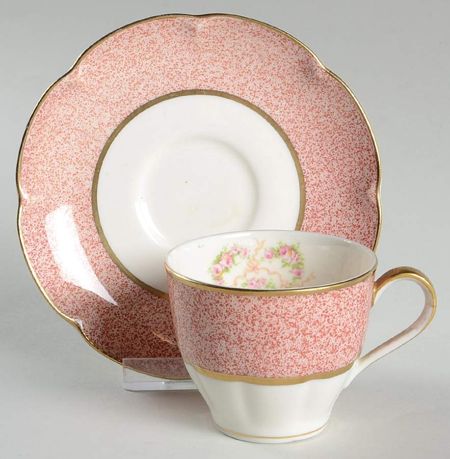 Mezzatint Red Pink Flat Demitasse Cup & Saucer Set by Haviland-1