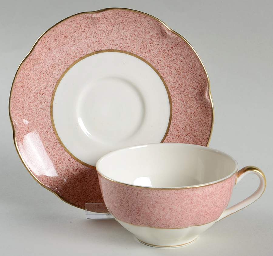 Mezzatint Red Pink Flat Cup & Saucer Set by Haviland-1