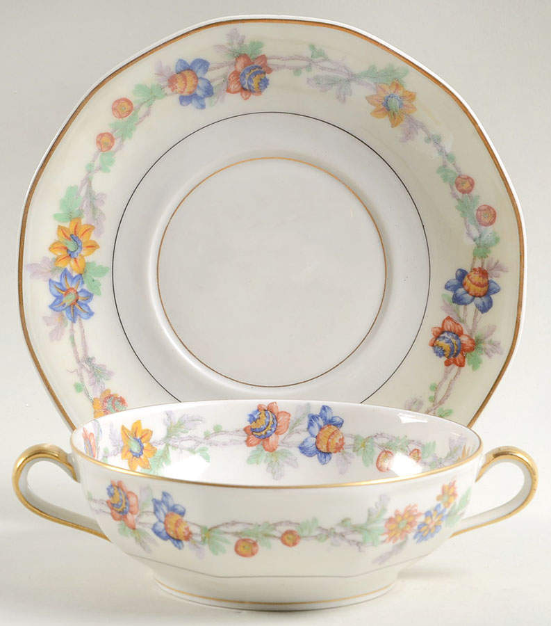 Miami Cream Flat Cream Soup Bowl & Saucer Set by Haviland-1