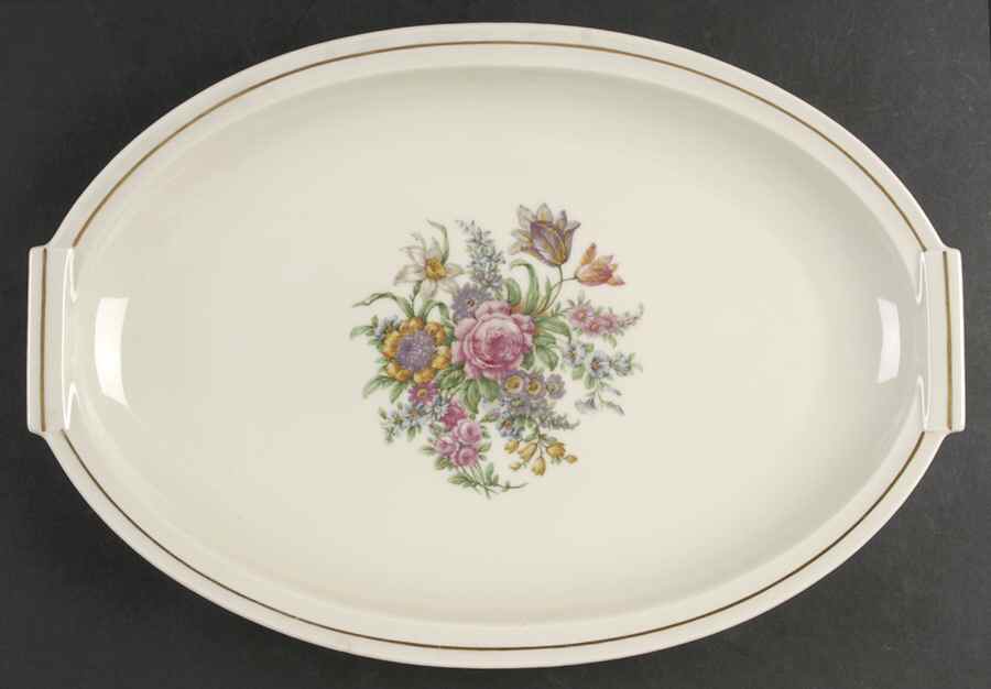 Miramar (Floral Center, Gold Band) 16" Oval Serving Platter by Haviland-1