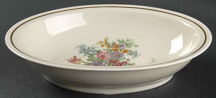 Miramar (Floral Center, Gold Band) 9" Oval Vegetable Bowl by Haviland-1