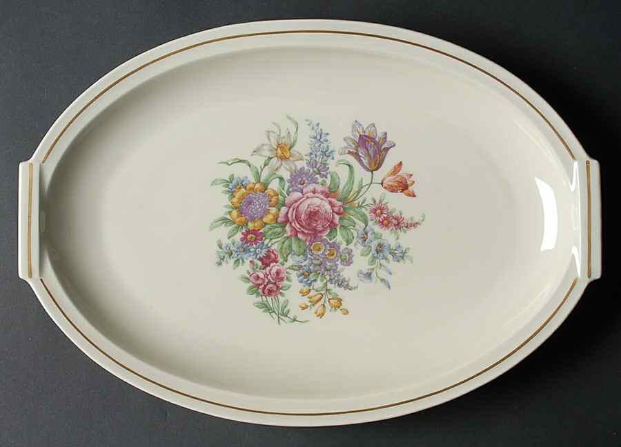 Miramar (Floral Center, Gold Band) 13" Oval Serving Platter by Haviland-1