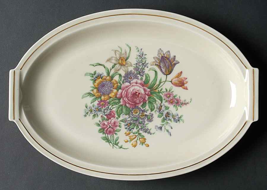 Miramar (Floral Center, Gold Band) 11" Oval Serving Platter by Haviland-1