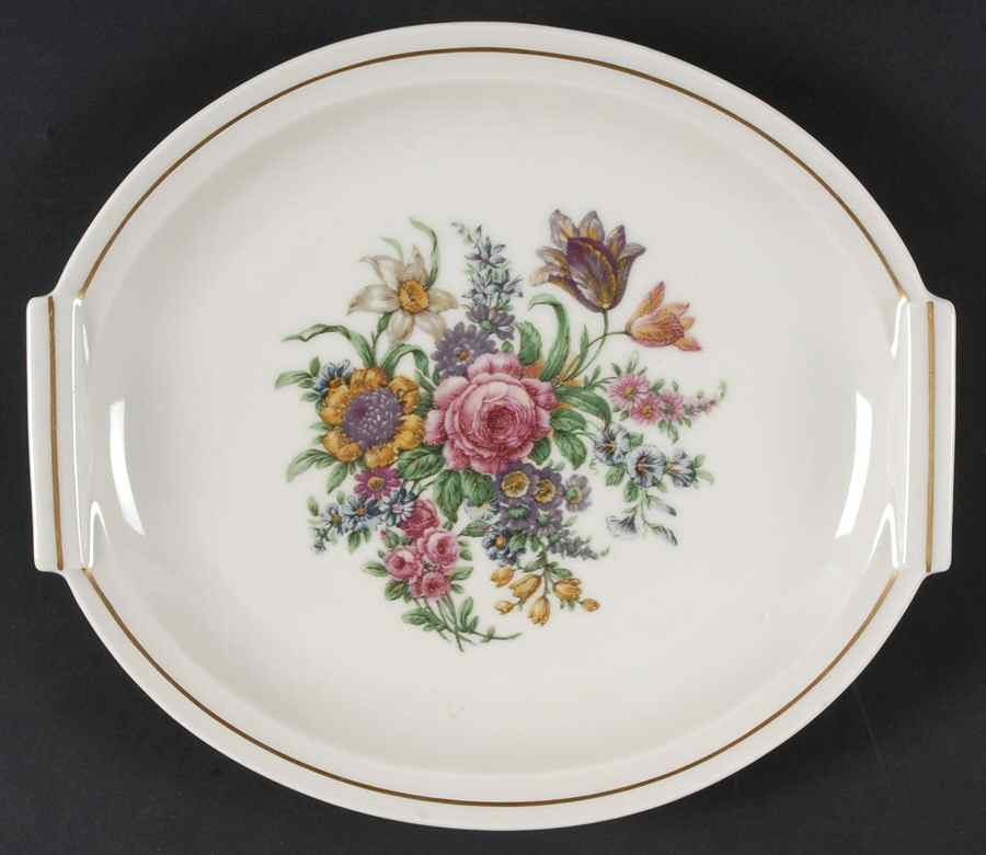 Miramar (Floral Center, Gold Band) 10" Oval Serving Platter by Haviland-1