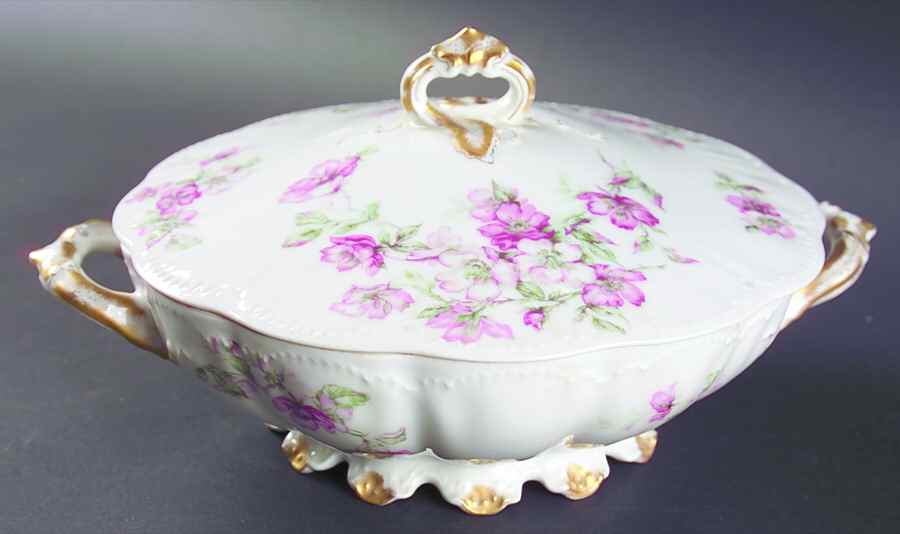 The Miramar (White with Pink Flowers) Round Covered Vegetable by Haviland-1