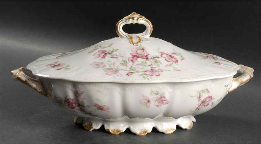 The Miramar (White with Pink Flowers) Oval Covered Vegetable by Haviland-1