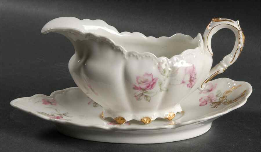 The Miramar (White with Pink Flowers) Gravy Boat & Underplate by Haviland-1