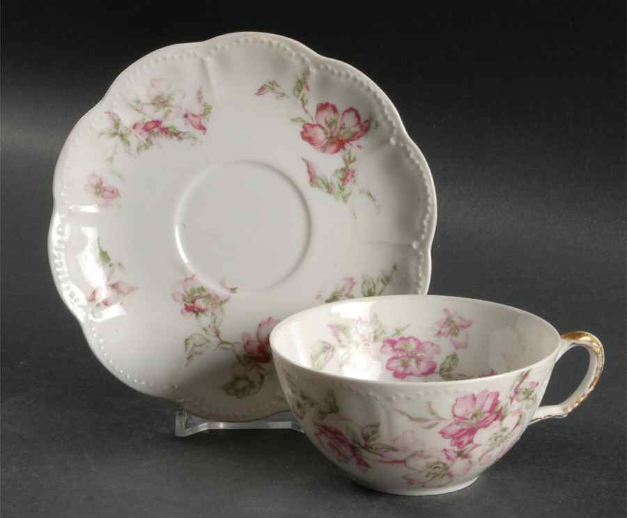 The Miramar (White with Pink Flowers) Flat Cup & Saucer Set by Haviland-1
