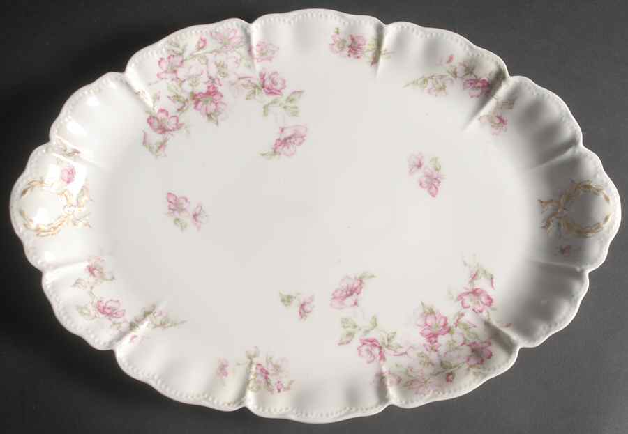 The Miramar (White with Pink Flowers) 16" Oval Serving Platter by Haviland-1