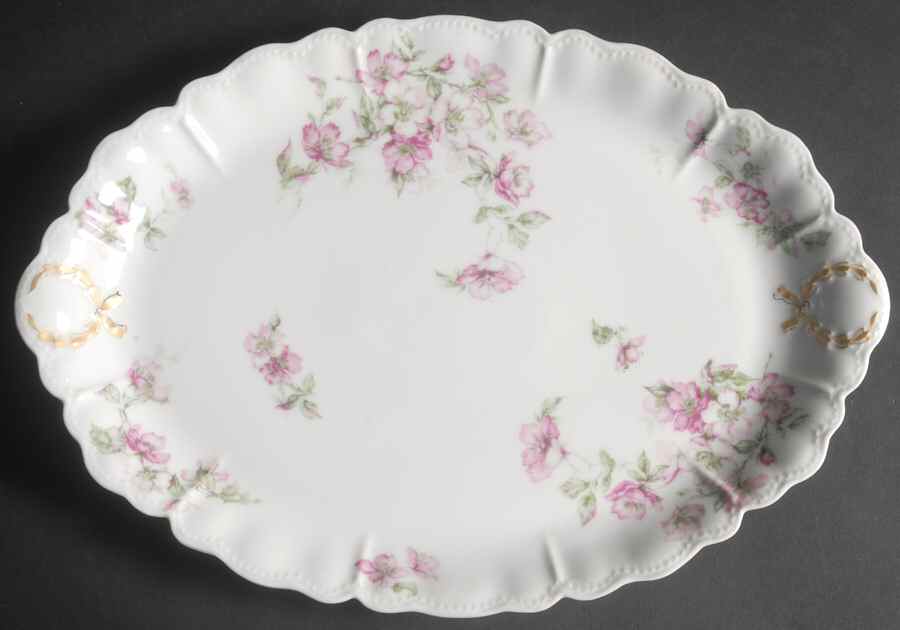 The Miramar (White with Pink Flowers) 14" Oval Serving Platter by Haviland-1