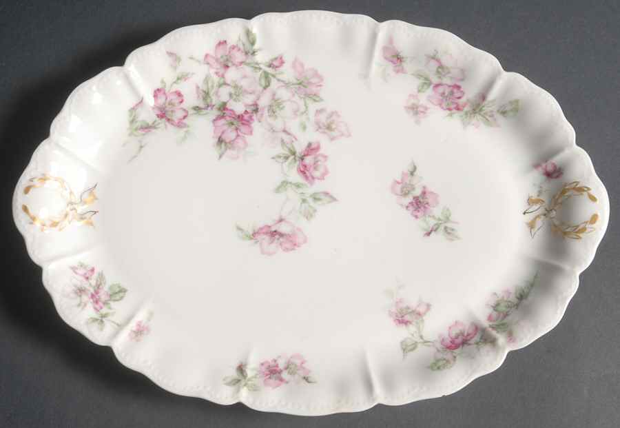 The Miramar (White with Pink Flowers) 12" Oval Serving Platter by Haviland-1