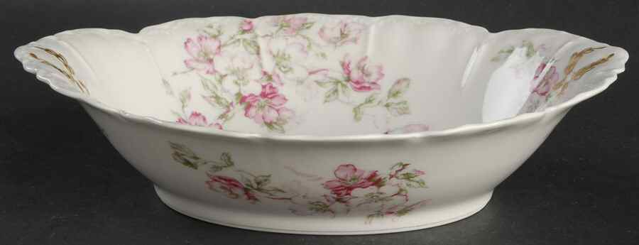 The Miramar (White with Pink Flowers) 10" Oval Vegetable Bowl by Haviland-1