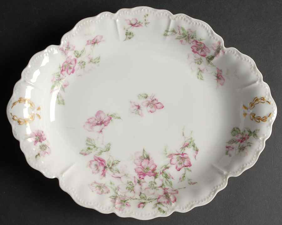 The Miramar (White with Pink Flowers) 10" Oval Serving Platter by Haviland-1