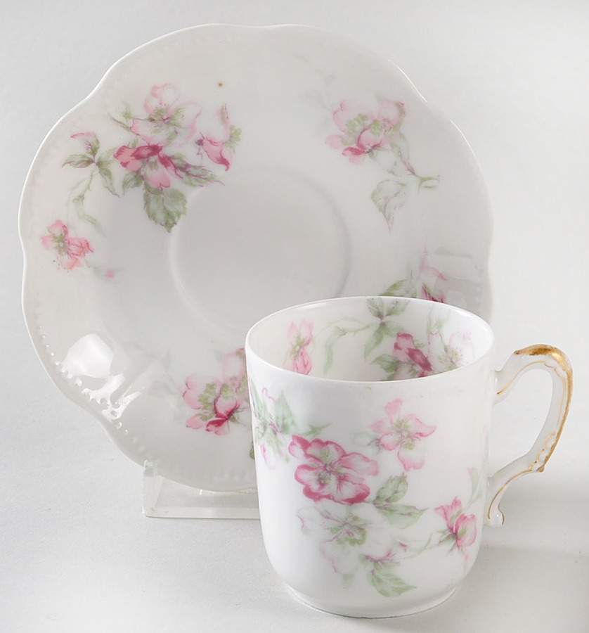 The Miramar (White with Pink Flowers) Flat Demitasse Cup & Saucer Set by Haviland-1