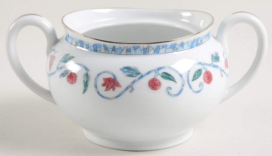 Mosaique and Fruit Fruit Mosaique (Platinum Trim) Sugar Bowl No Lid by Haviland-1