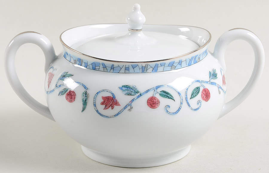Mosaique and Fruit Fruit Mosaique (Platinum Trim) Sugar Bowl & Lid by Haviland-1