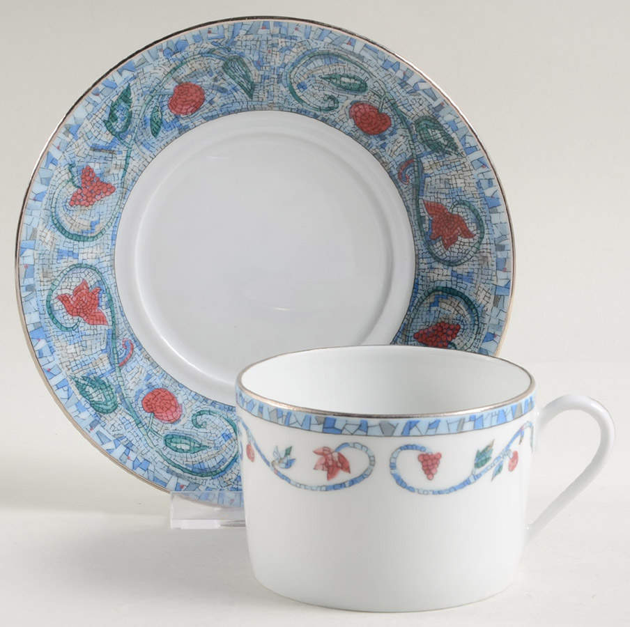 Mosaique and Fruit Fruit Mosaique (Platinum Trim) Flat Cup & Saucer Set by Haviland-1