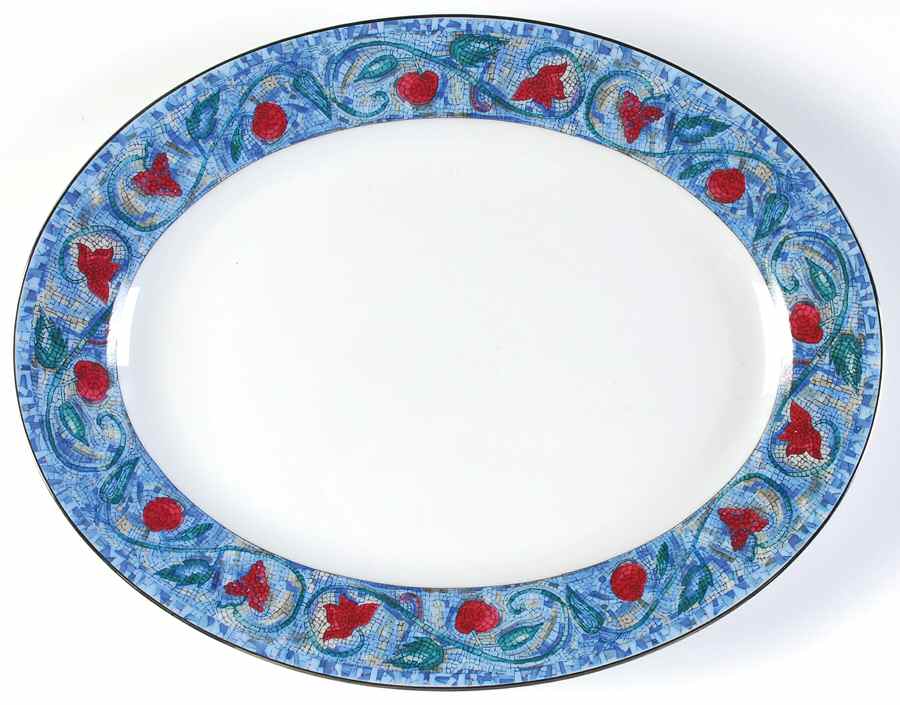 Mosaique and Fruit Fruit Mosaique (Platinum Trim) 13" Oval Serving Platter by Haviland-1