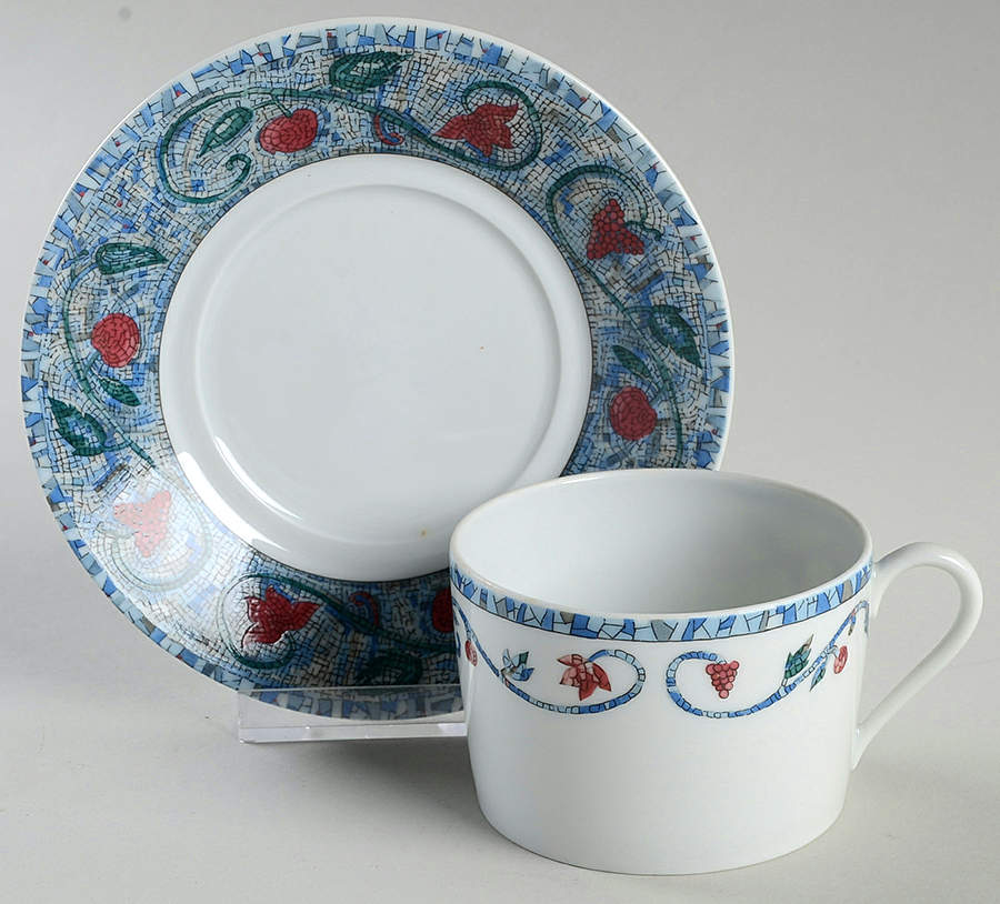 Mosaique and Fruit Fruit Mosaique H (No Trim) Flat Cup & Saucer Set by Haviland-1