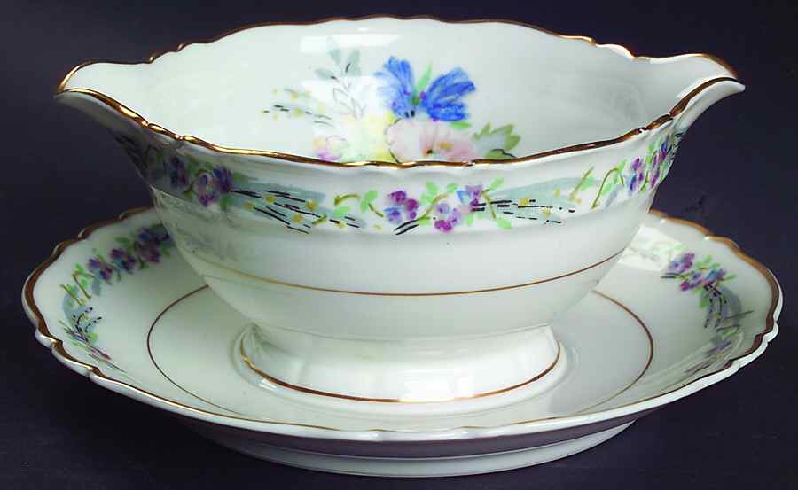 Morning Glory Gravy Boat with Attached Underplate by Haviland-1