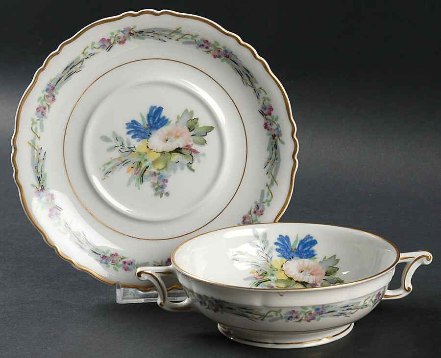 Morning Glory Footed Cream Soup Bowl & Saucer Set by Haviland-1