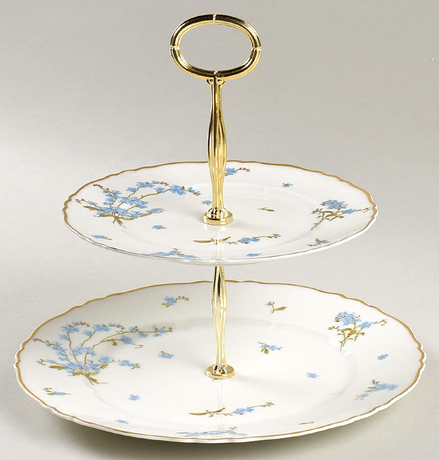 Montmery (Forget Me Nots) 6 5/8"-10"  2 Tiered Serving Tray (Dp, Sp) HC by Haviland-1