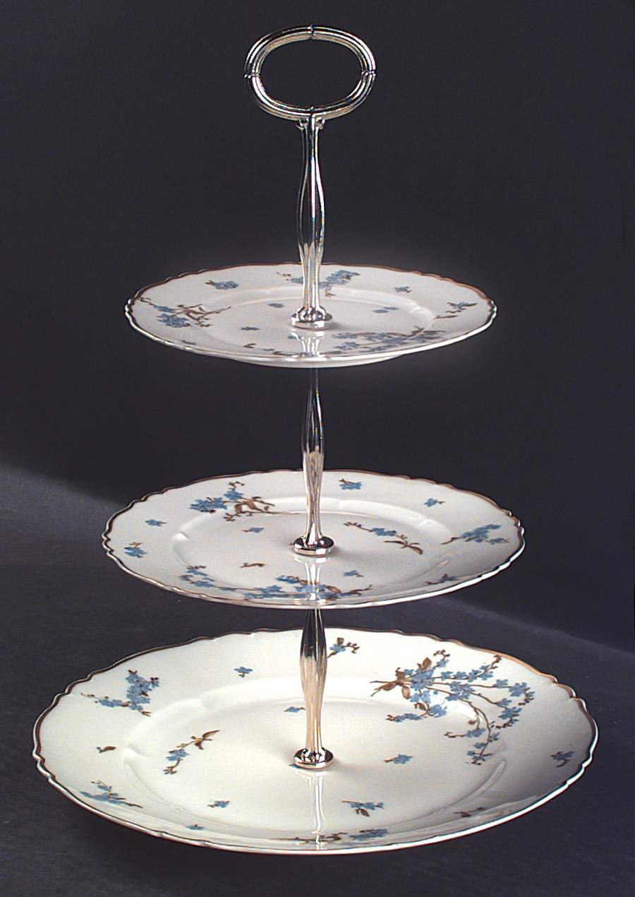 Montmery (Forget Me Nots) 13 7/8"-14 1/4" 3-Tiered Serving Tray(DP,SP,BB) HC by Haviland-1