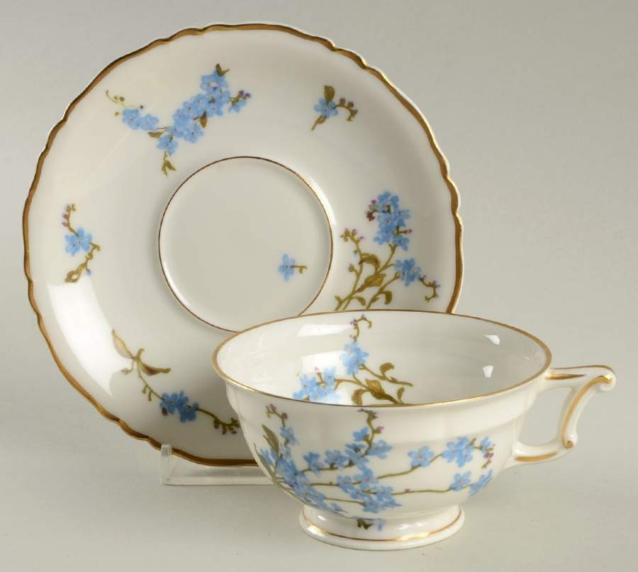 Montmery (Forget Me Nots) Footed Cup & Saucer Set by Haviland-1