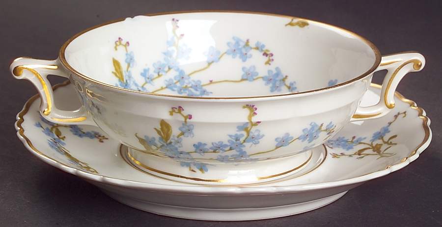Montmery (Forget Me Nots) Footed Cream Soup Bowl & Saucer Set by Haviland-1